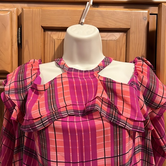 INC Off The Shoulder Pink Stripe Blouse - Picture 2 of 4